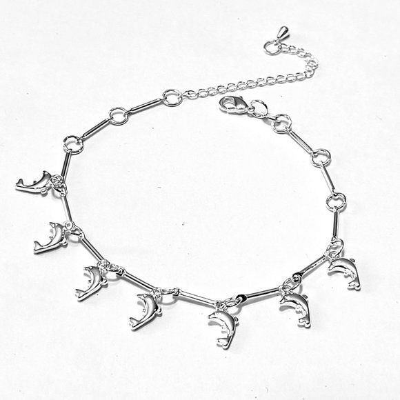 🐠🐟💎❤️Genuine Sterling Silver Dolphin Ankle Bracelet Anklet💎❤️🐠🐟 - Picture 2 of 4
